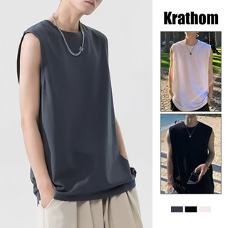 เสื้อกล้ามสีทึบสําหรับผู้ชาย – ทรงหลวม, ระบายอากาศได้, ไม่หล…