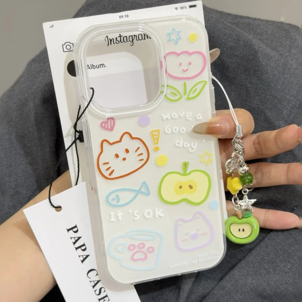 Graffiti Apple ลูกแมวสําหรับ Samsung S22 S24 S23 S25 S21 S24FE S21FE S24PLUS S22PLUS S23ULTRA S24ULT