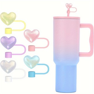 SUGAW 10 มม. ขวดน้ําซิลิโคนฟาง,ฝาปิดฟางรูปหัวใจ,แก้วฟางเคล็ด…