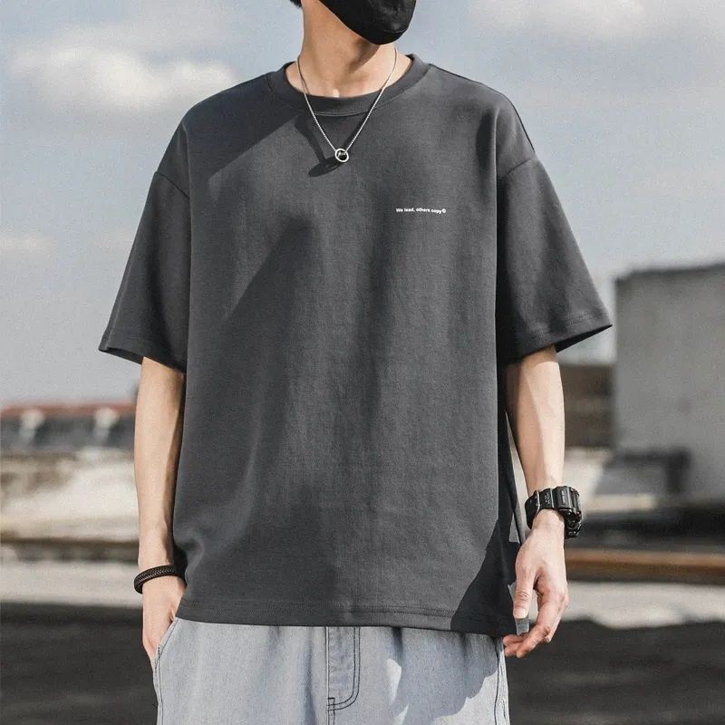 เสื้อครึ่งแขนแขนสั้นสำหรับเด็กชาย แบบหลวม สไตล์.streetwear สีทึบ #BN511NM