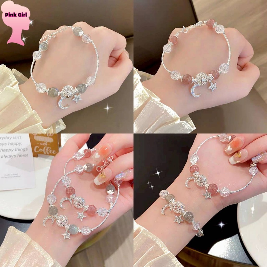 💋Pink girl💋​พร้อมส่ง
สร้อยคอมือ แต่งโซ่ลูกปัด ลายพระจันทร์กับดาว ' BRL-7