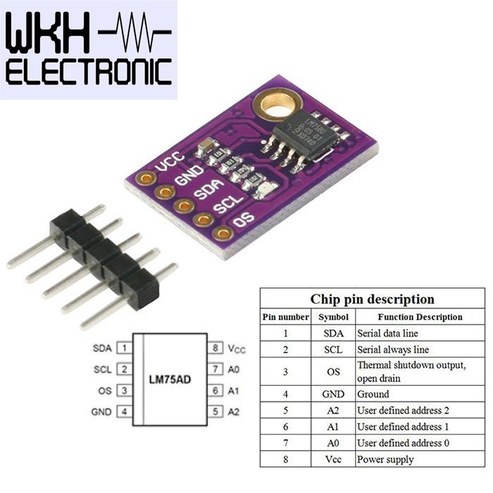 EWR27 LM75A เซ็นเซอร์อุณหภูมิ I2C เซ็นเซอร์อุณหภูมิความแม่นยํา LM75 LM 75 โมดูล