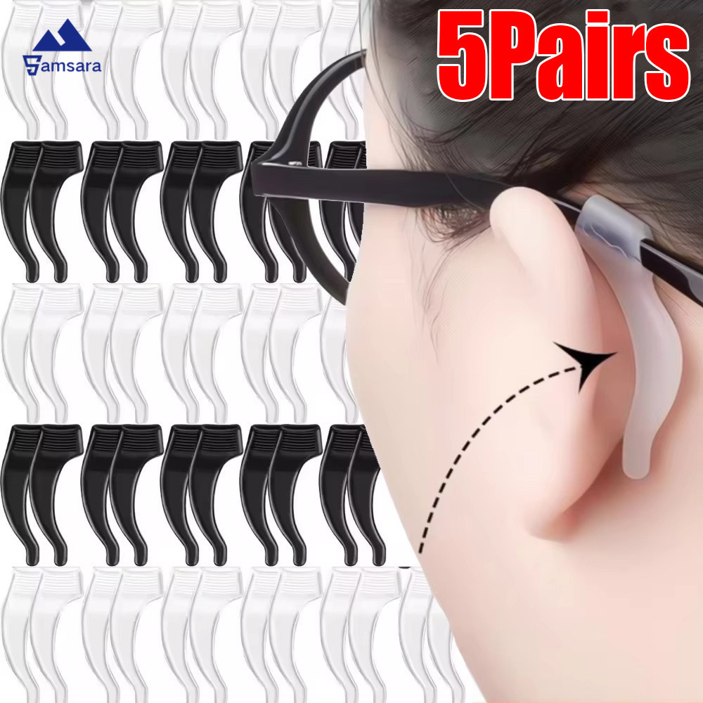 ที่เกี่ยวหูแว่นตาซิลิโคนกันลื่น 33x10 มม. รีเทนเนอร์แว่นตาป้องกันการล่มสลายสําหรับเด็ก/ผู้ใหญ่ดีไซน์นุ่มสบายพร้อมที่จับที่ปลอดภัย (5 คู่)