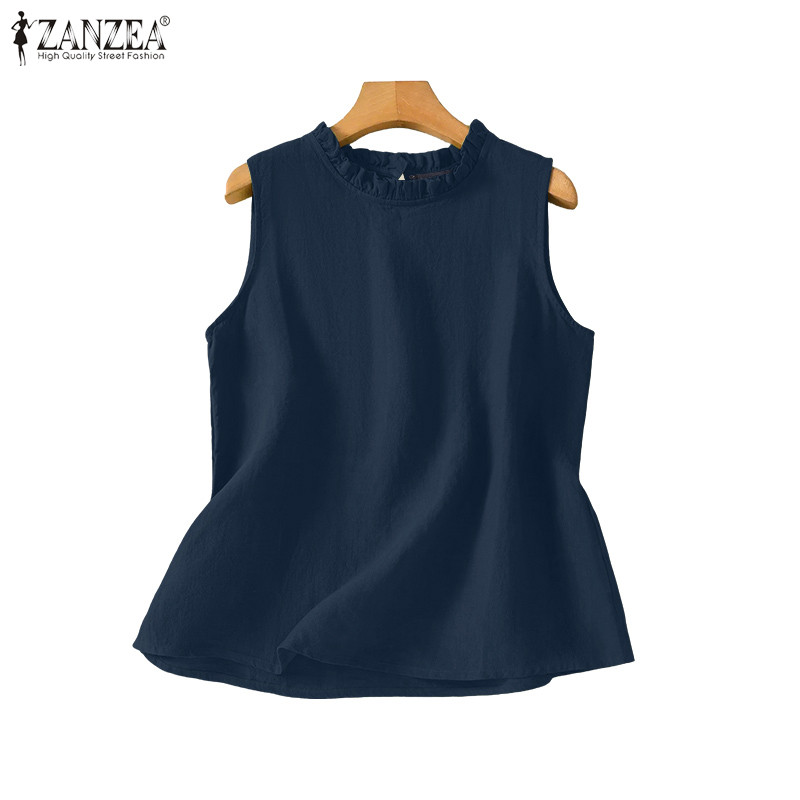 ZANZEA เสื้อกล้ามแขนกุดคอกลมสําหรับผู้หญิงสไตล์เกาหลี