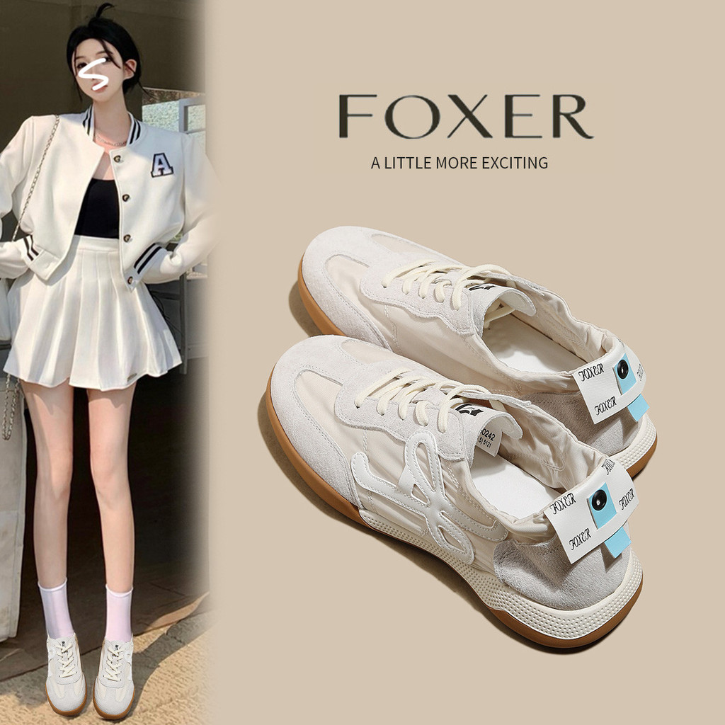 FOXER รองเท้ากีฬาลําลองสําหรับสุภาพสตรีแฟชั่นเพิ่มความสูงแบนสบายย้อนยุคระบายอากาศรองเท้าผ้าใบ