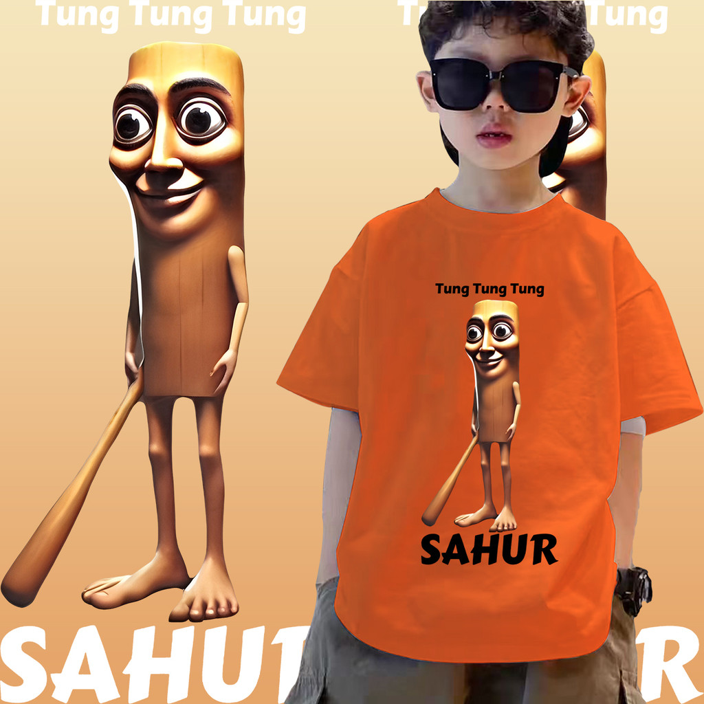 【COD】เด็ก TUNG TUNG SAHUR เสื้อยืดคอกลมคอตตอนสำหรับเด็ก 100-150cmS-5XL