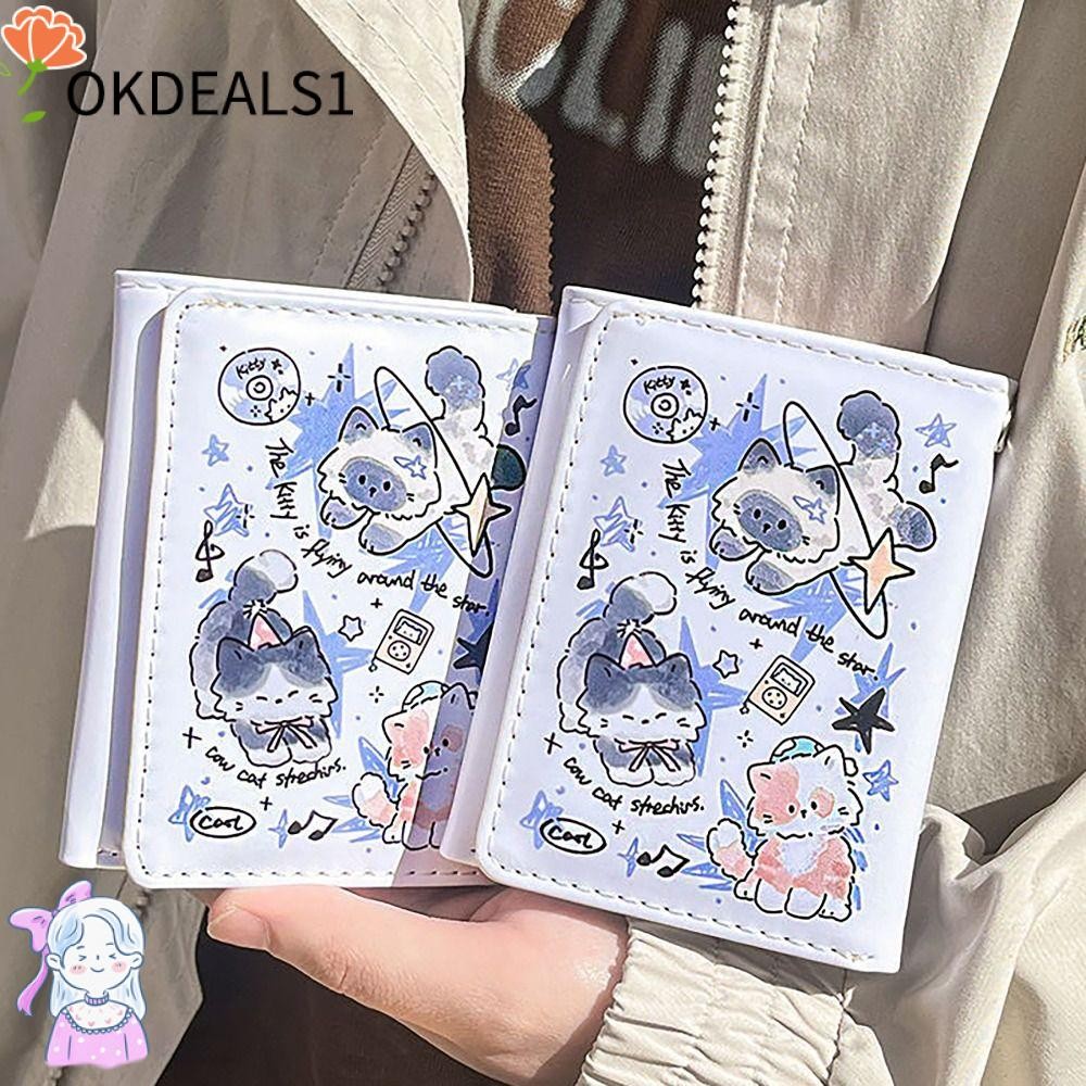 DEALSHOP บัตรเครดิต Holoder, PU หนัง INS สไตล์กระเป๋าเงินใส่เหรียญ,วินเทจน่ารักแมวสุนัข 3 พับกระเป๋าสตางค์กระเป๋าเงินสําหรับนักเรียนหญิงของขวัญ