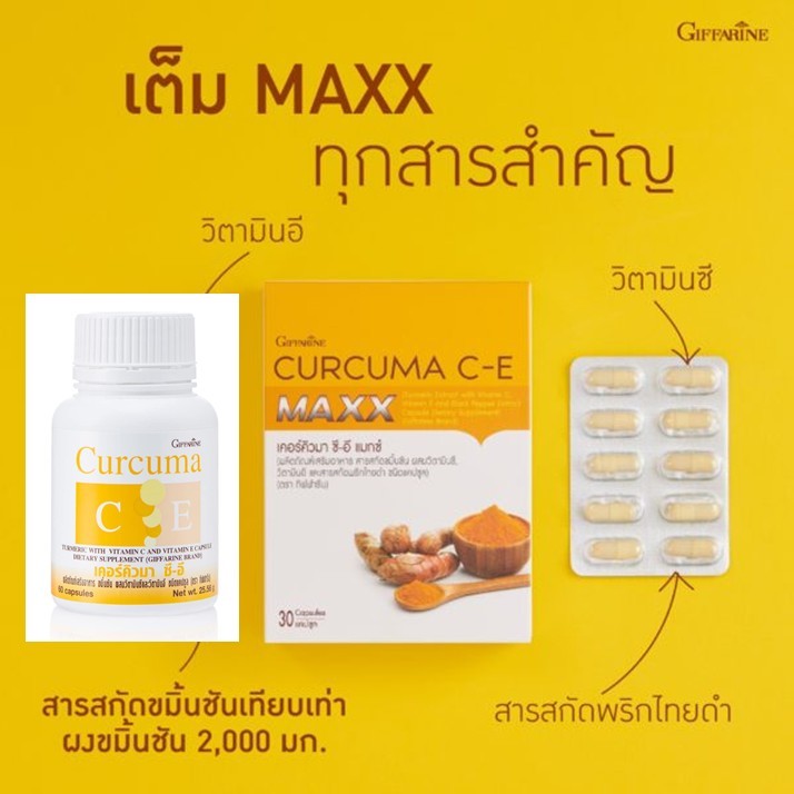 แท้ถูกชัวร์ ขมิ้นชัน กิฟฟารีน บรรเทาอาการ ท้องอืด ท้องเฟ้อ Curcuma C-Eขมิ้น ขมิ้นชันแคปซูล โรคกระเพาะ