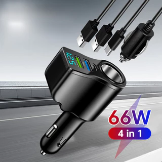 Elough 66W Dual USB Dual Type C ที่ชาร์จแบตในรถชาร์จเร็วจอแสดงผลดิจิตอล USB Type C อะแดปเตอร์ชาร์จ