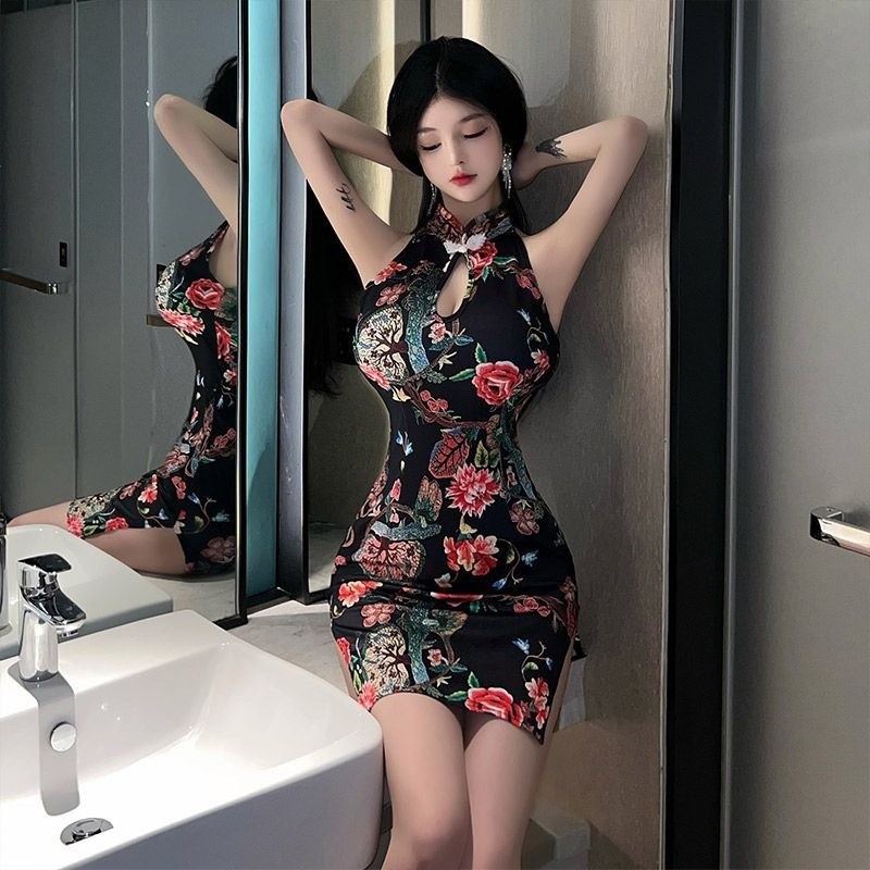 ปรับปรุง Retro พิมพ์ Slit เซ็กซี่แขนกุด Slit Cheongsam ไนท์คลับ Skinny Temptation ชุด Nightdress ผู้หญิง - รูปที่ 2