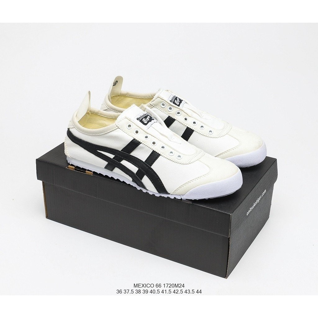 Onitsuka Tiger MEXICO66 Onitsuka Tiger รองเท้าผ้าใบไม่มีเชือกผูกรองเท้าวิ่ง