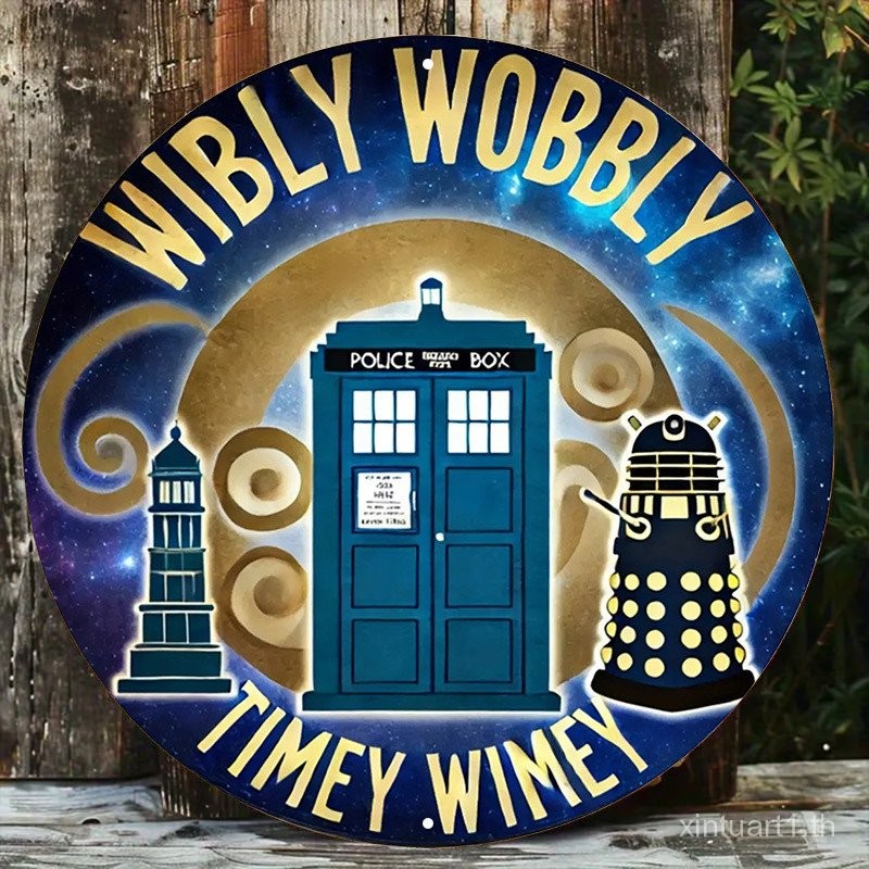 ป้ายโลหะอลูมิเนียมธีม Doctor WHO-wibbly wobbly timey wimey tardis & dalek Design, Retro VINTAGE Wall