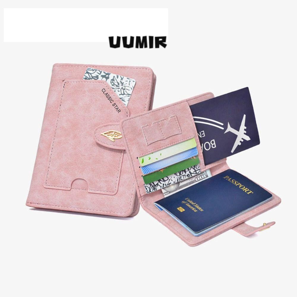 Uumir ปกหนังสือเดินทาง,กระเป๋าสตางค์มัลติฟังก์ชั่นสีทึบ,ธุรกิจ RFID PU หนังผู้ถือบัตรเครดิตผู้หญิงผู้ชาย