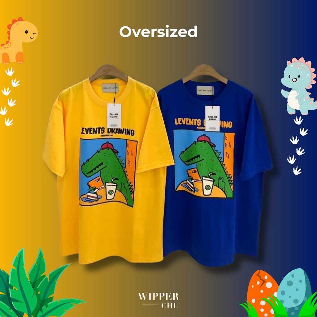 เสื้อยืด Oversize Call Me Again ลาย " DINO " จาก Korea Cotton สไตล์เกาหลี - Clothing