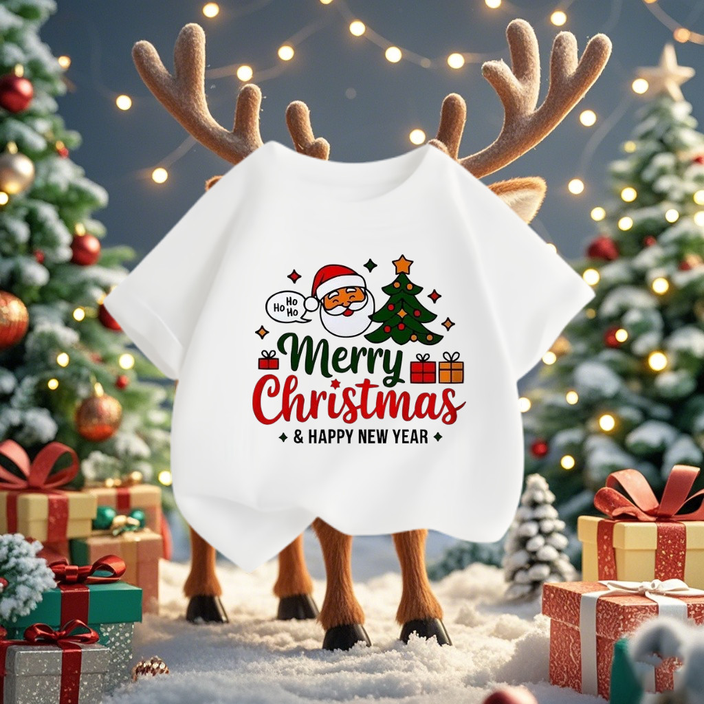 (จัดส่งตลอด 24 ชั่วโมง)KIDS PRINCESS⭐🎄เสื้อยืด Merry Christmas⭐🎄 เสื้อยืดคริสต์มาสเด็กแขนสั้น สีแดงน่ารัก N219