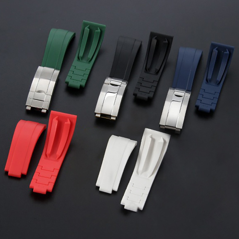 สายนาฬิกาซิลิโคนสําหรับ Rolex Band พร้อมหัวเข็มขัดสไลด์แข็ง 20 มม.สร้อยข้อมือดําน้ํายางนุ่มสําหรับ GMT Daytona Submariner สายรัดข้อมือ