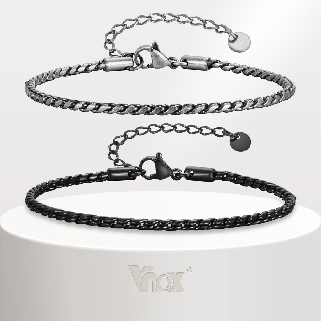 Vnox Handmade Mens Round Snake Link Chain Adjustable Bracelet, Stainless Steel Bracelet ,Jewelry Ann