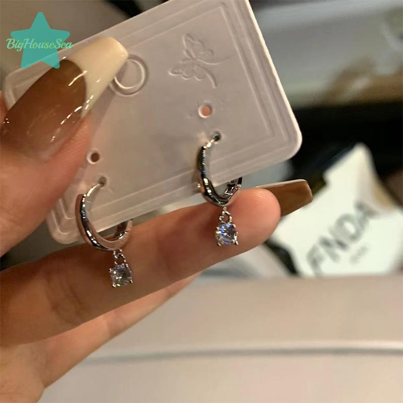 [BigHouseSea] 1 คู่แนวโน้มแฟชั่น Shiny Zircon Hoop ต่างหูสําหรับสาวประณีตต่างหูเครื่องประดับงานแต่งงานของขวัญใหม่