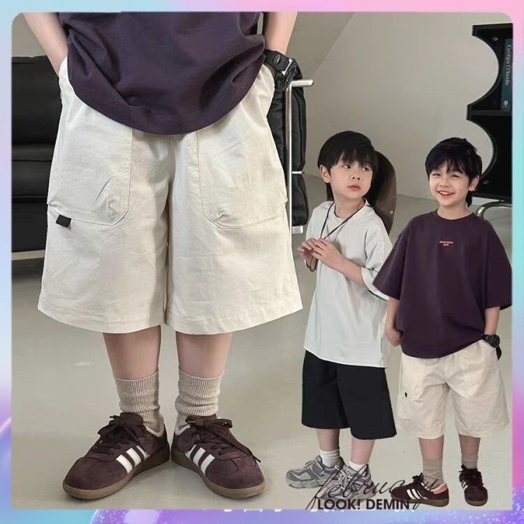 Ready Stock5-14Years กางเกงขาสั้นเด็กชายบางหลวมสบายกางเกงลําลองเด็ก