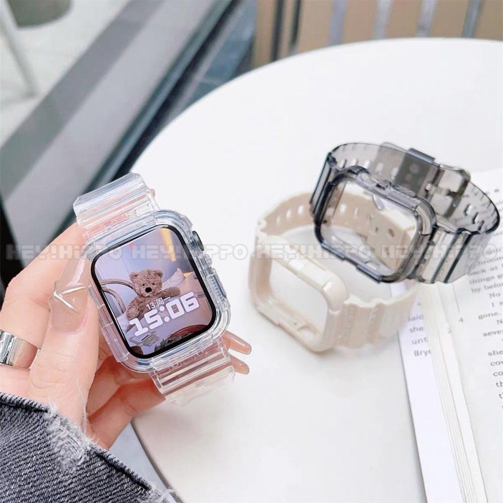 สายรัดในตัวสีกาแฟเหมาะสําหรับสมาร์ทวอทช์ซีรีส์ 10/9/8/7/6/5/SE/4/3/2/1 สายโปร่งใสเหมาะสําหรับ iwatch 49/46/45/44/42/41/40/43 มม. เหมาะสําหรับ Apple watch