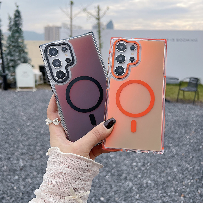 หรูหรา Gradual เลเซอร์ Aurora แม่เหล็กโปร่งแสง Frosted สําหรับ Samsung S25 Ultra S25FE S24 S23 S22 Ultra Plus S24FE S23 S21 FE A56 ไร้สายชาร์จ Hard กันกระแทก