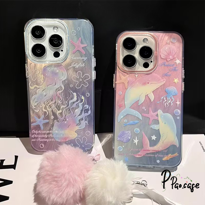แมงกะพรุนแฟชั่นเข้ากันได้เคสไอโฟน 16 13 11 15 14 12 Pro Max 16 7 8 Plus XR X XS MAX SE ปลาดาวปลาโลมาน่ารักสร้อยข้อมือเคส