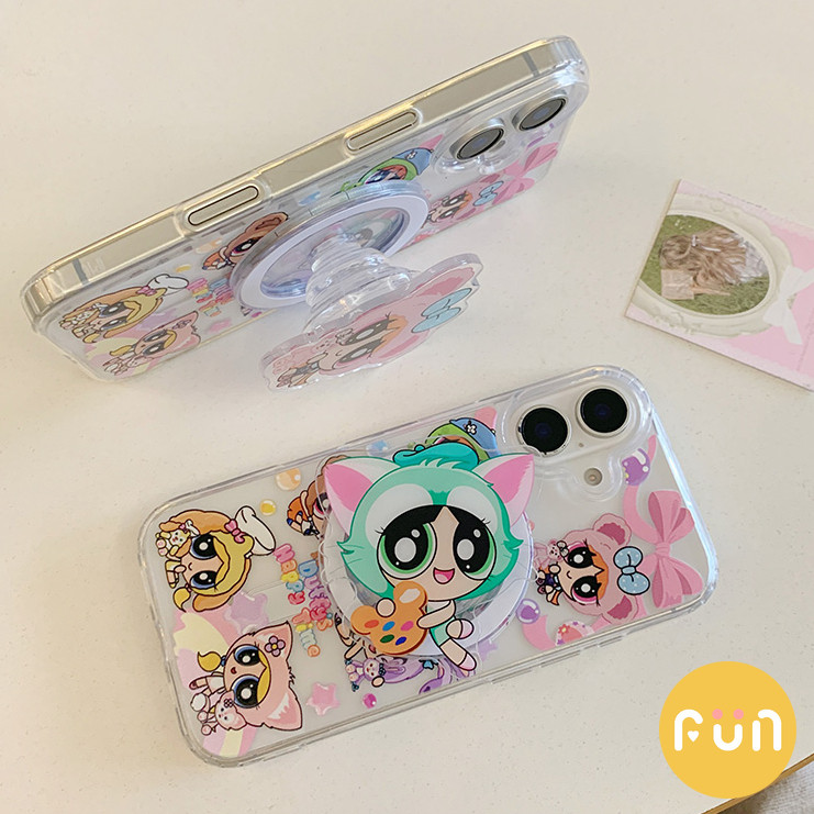 การ์ตูน ดิสนีย์ ที่ พาวเวอร์พัฟ สาวผู้ถือยืนชาร์จไร้สายโทรศัพท์มือถือกรณีเข้ากันได้สําหรับ ไอโฟน 16 15 บวก 14 13 12 มือโปร สูงสุด 11อะคริลิแม่เหล็กกันกระแทกมือถ - รูปที่ 3