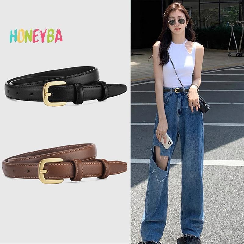 Honeyba สายรัดเอวหนัง PU หัวเข็มขัดโลหะ ตกแต่งกางเกงยีนส์/ชุดกางเกง ของขวัญสําหรับผู้หญิง