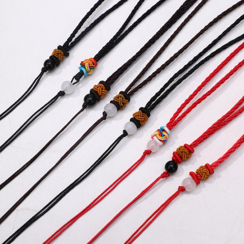 ลูกปัดสีขาวหัวเข็มขัดเชือกสร้อยคอ DIY เชือกถักด้วยมือจี้หินจี้เชือกแขวน - รูปที่ 2