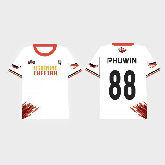 Lightning CHEETAH Jersey White Crew Neck Short Sleeve Team Member Jersey Casual Fashion, สบายและอเนก
