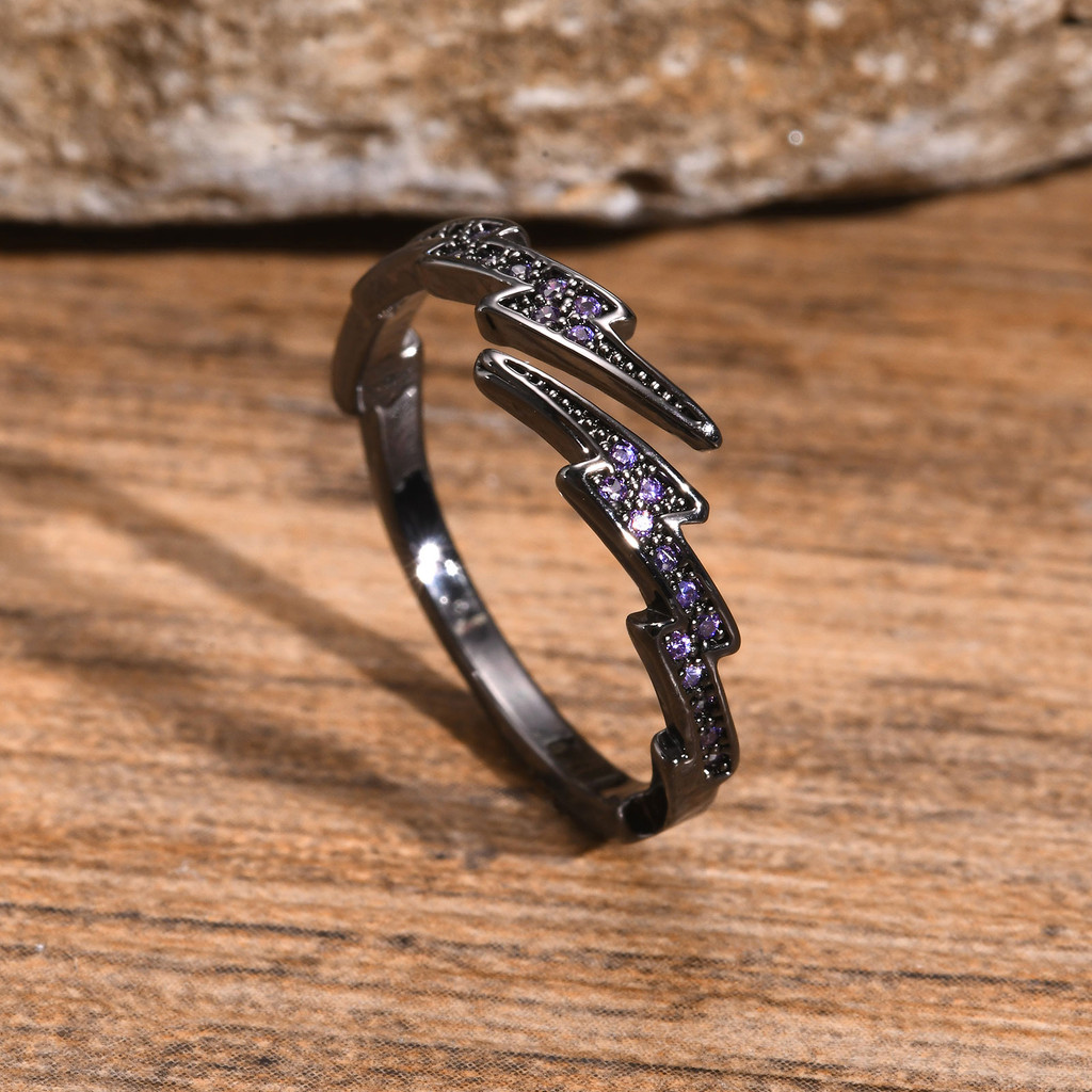 Meaeguet แหวนสายฟ้าสไตล์ฮิปฮอปสำหรับผู้ชาย แหวนปรับขนาดได้สุดเท่สไตล์พังก์ เครื่องประดับแฟชั่นสแตนเลสไม่ซีดจาง