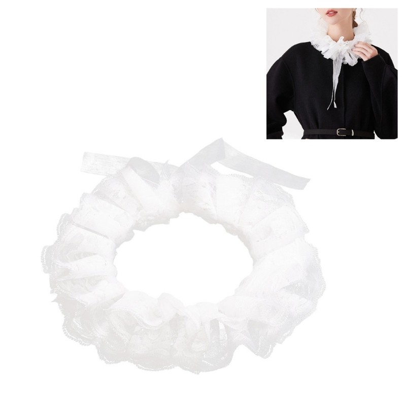 TNB Elizabethan Double Layer Ruffled Lace Faux Collar Victorian คอ Ruff Clown Choker สําหรับฮาโลวีน 