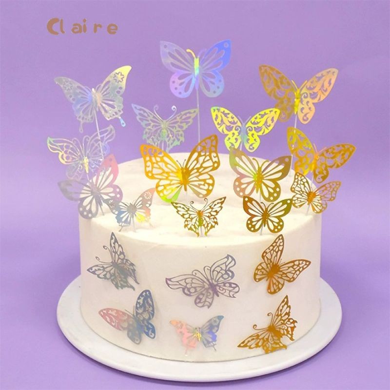 COD ตกแต่งผีเสื้อ🦋 DIY ผีเสื้อ 3D ตกแต่งเค้กผีเสื้อ ชุด 10 ตัว Claire