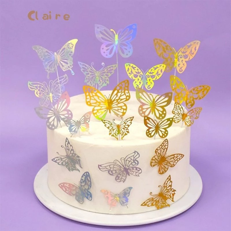 COD ตกแต่งผีเสื้อ🦋 DIY ผีเสื้อ 3D ตกแต่งเค้กผีเสื้อ ชุด 10 ตัว Claire