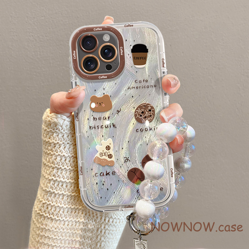 Iphone 16 15 14 13 12 11 Pro Max X XR XS Max 7 8 Plus INS น่ารักคุกกี้ตุ๊กตาเคสโทรศัพท์พร้อมสร้อยข้อมือปกอ่อน