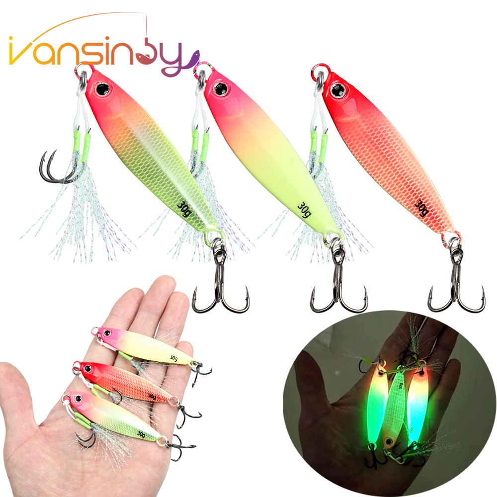 ใหม่ตกปลา Luminous Jigging Hook Spinner เหยื่อ 7g/10g/15g/20g/30g/40g เลเซอร์โลหะ Jig ช้อนตกปลา Lure