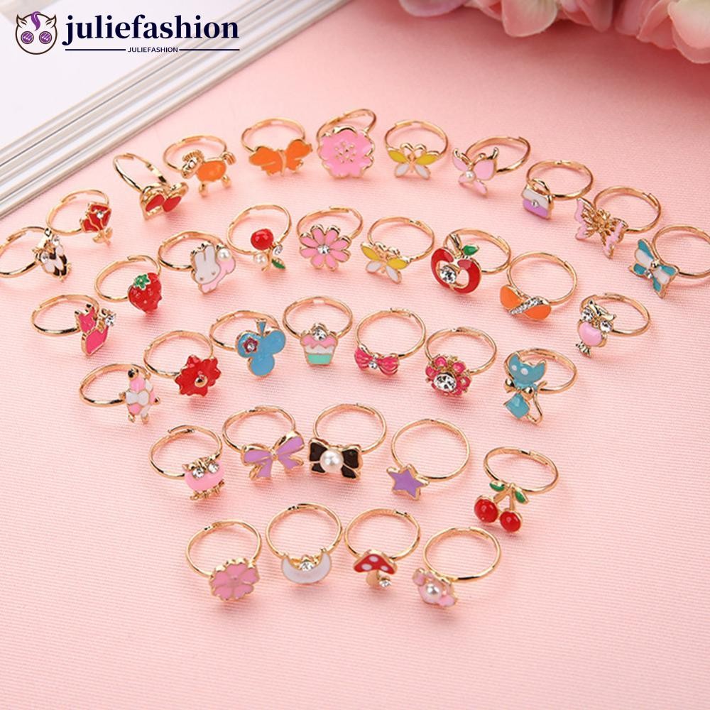 JULIEFASHION 12/36 ชิ้นเงาปรับเด็กการ์ตูนแหวน Candy ดอกไม้เพชร Bow Shape แหวนชุด Jewellery แหวนของเล่นเด็กผู้หญิง G2J9