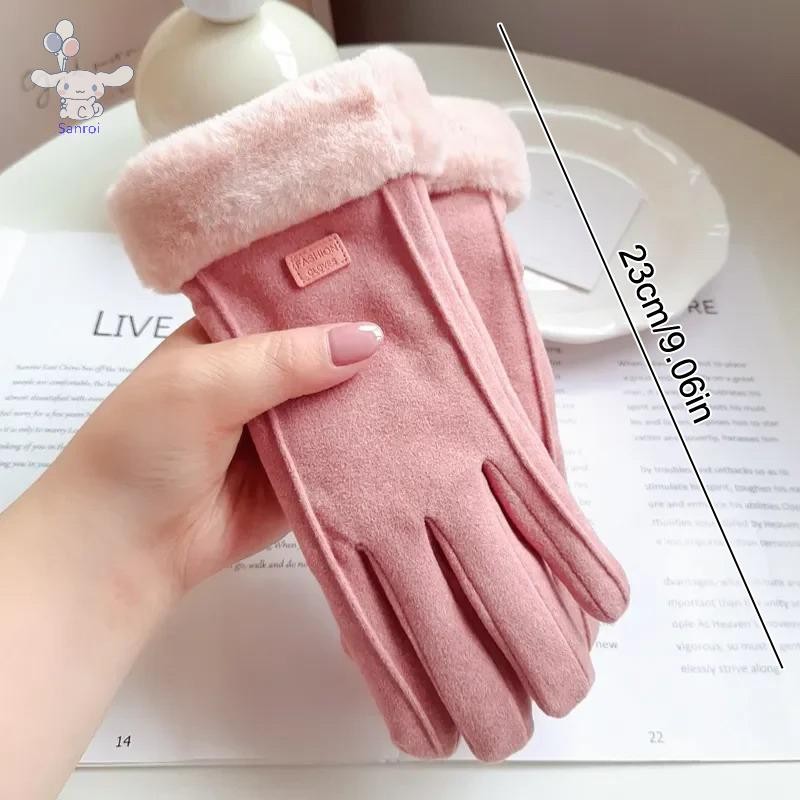 [San] ผู้หญิงฤดูหนาวหนา Plush ถุงมือแฟชั่น Warm Suede กลางแจ้ง Guantes Lady Touchscreen ถุงมือขับรถกีฬาขี่จักรยาน Mittens POP - รูปที่ 3