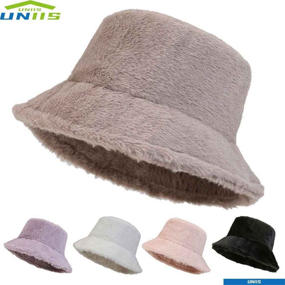 Uniis หมวกชาวประมงตุ๊กตา,หมวกถังผู้หญิงกันลมสีสันสดใส,หมวกศิลปินกันความเย็นปีกกว้างฤดูหนาวฤดูใบไม้ร่วง