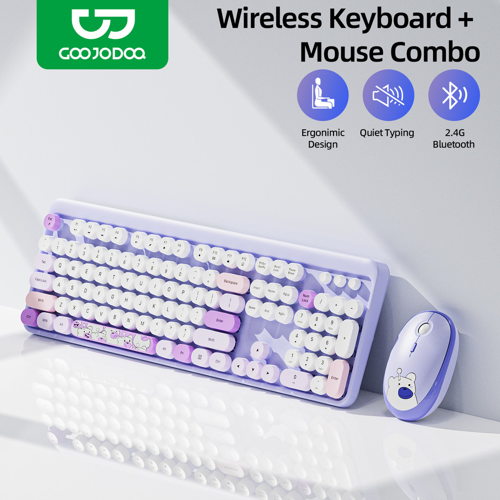 GOOJODOQ คีย์บอร์ดและเมาส์ไร้สาย Bluetooth ขนาดกะทัดรัด 2.4G - อายุการใช้งานแบตเตอรี่ที่เงียบและยาวนานตามหลักสรีระศาสตร์