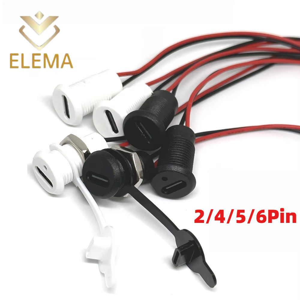 ซ็อกเก็ตชาร์จกระแสไฟสูง USB Type-C ไม่มี LED / พร้อมโคมไฟ LED พร้อมแผ่นล็อคสแน็ปน๊อต พอร์ตแจ็คชาร์จเร็วกันน้ํา