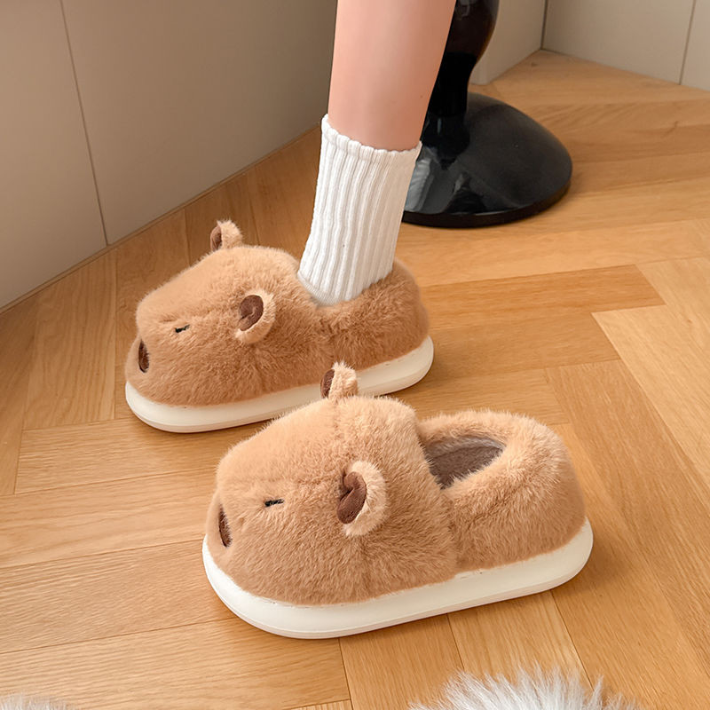 Kapibara รองเท้าผ้าฝ้ายผู้หญิงฤดูหนาวในร่มสวมใส่ขนแกะทนอบอุ่นมูลค่าสูงน่ารัก Stepp