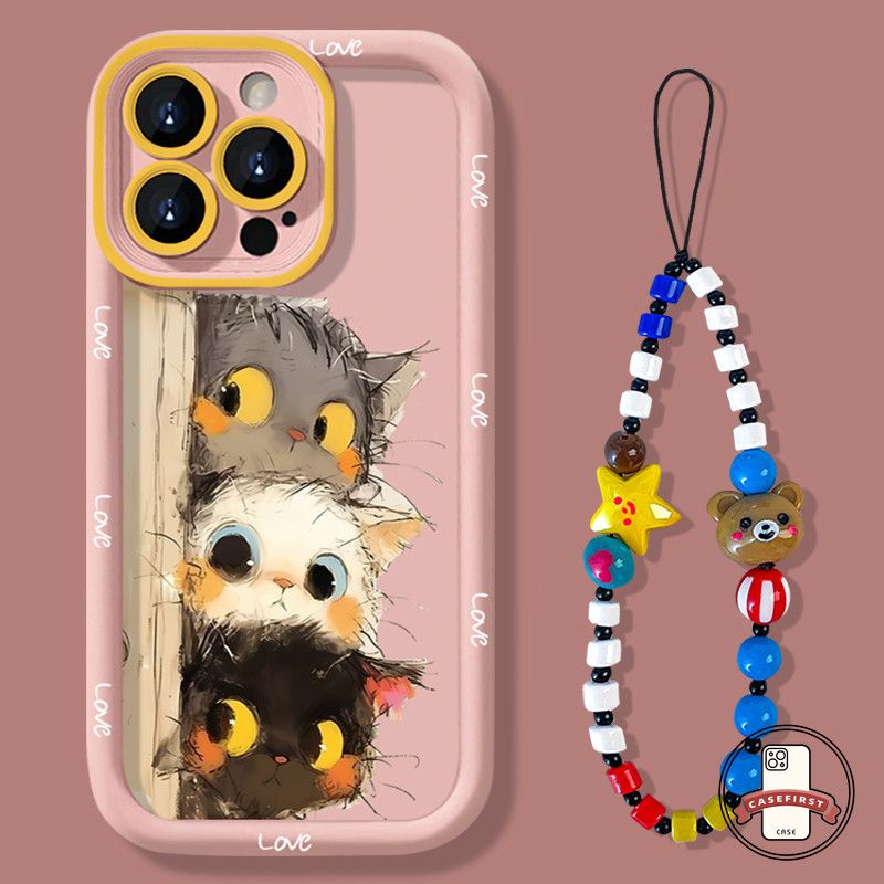 การ์ตูนน้ำมันวาดภาพแมวสร้อยข้อมือน่ารักนุ่ม เคส Oppo A57 A17 A35 A18 A5s A38 A54 A33 A53 A77 A3s A16 A58 A15 A78 A17K
