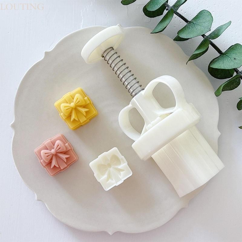Louting Moon Cake Mould รูปแบบโบว์มือความดัน Mooncake แม่พิมพ์ Mung Bean แม่พิมพ์เค้กคุกกี้แสตมป์สําหรับคุกกี้