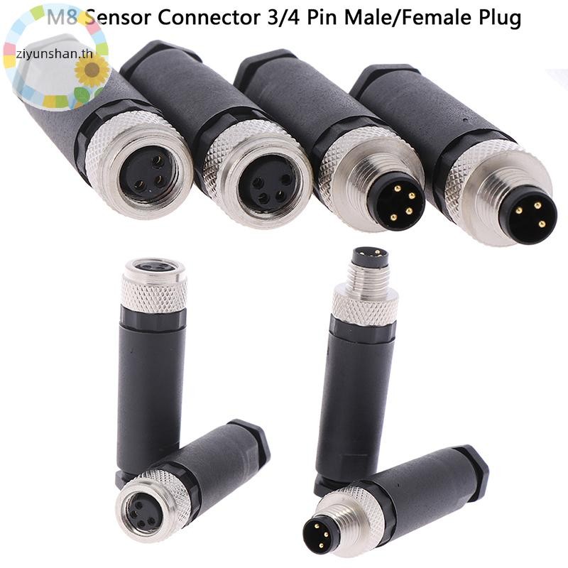 Ziyunshan 1 PC M8 Sensor Connector 3/4 Pin ชาย/หญิงปลั๊กมุมตรง th