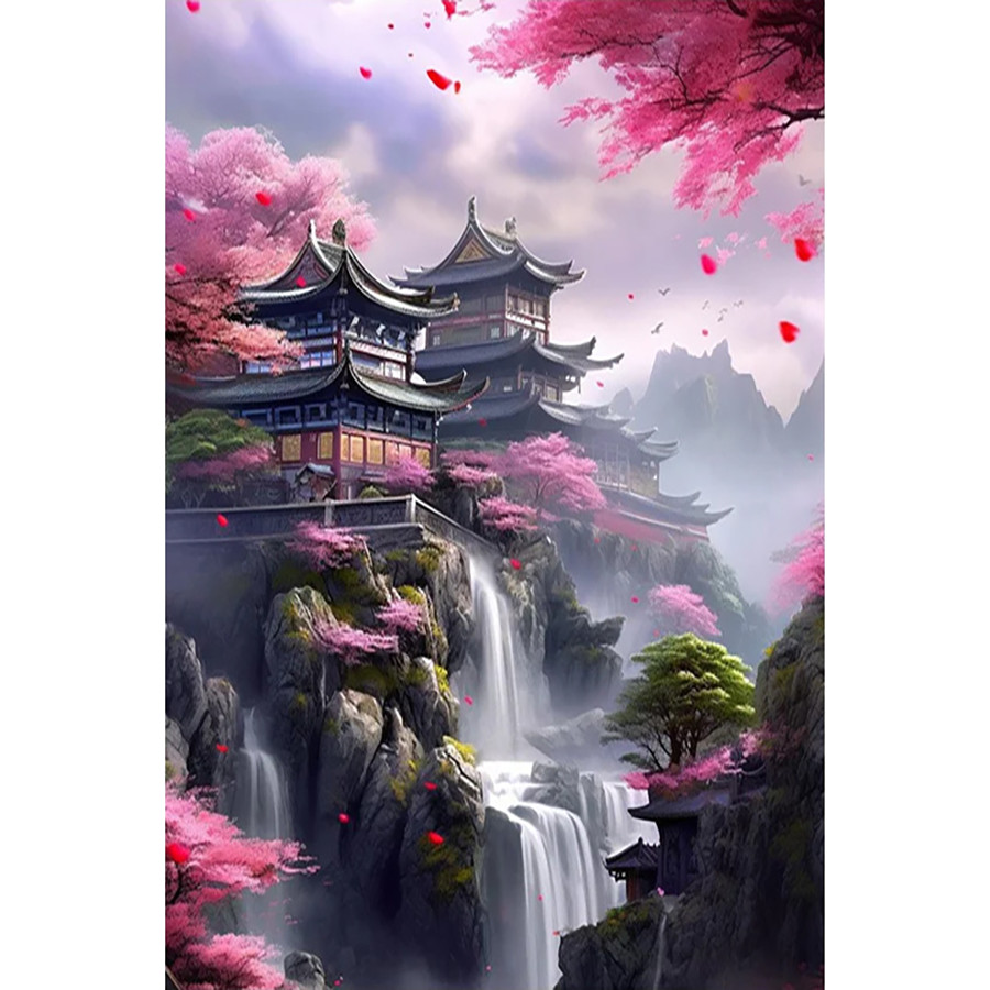 ชุดภาพวาดเพชรแบบภูมิทัศน์น้ำตก Dongta พร้อมโมเสคสำหรับตกแต่งผนังบ้าน