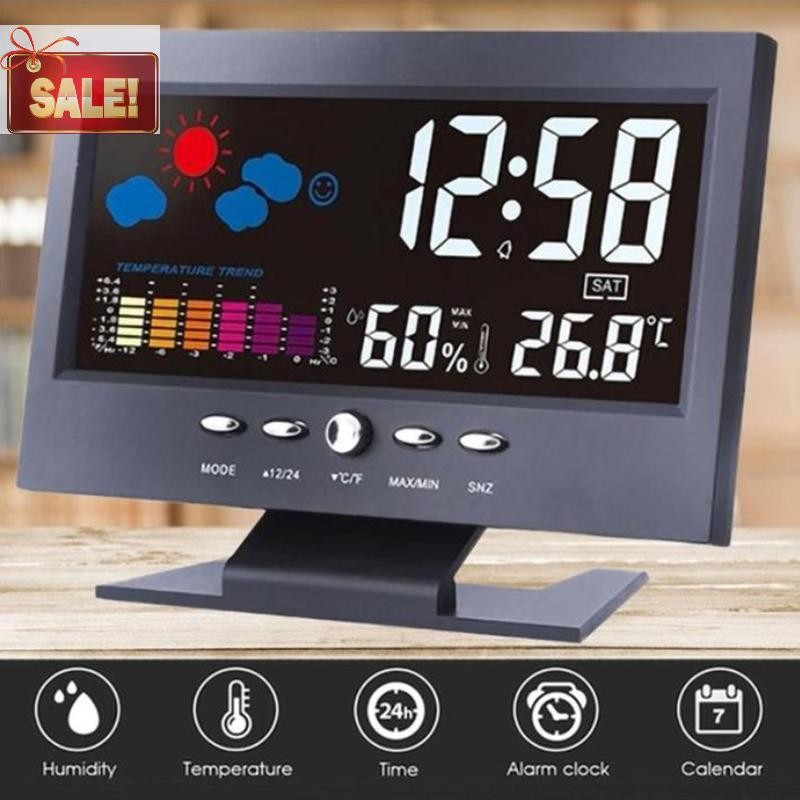 Bl หน้าจอสี LCD Digital Backlight Snooze นาฬิกาปลุกสถานีพยากรณ์อากาศ
 ก