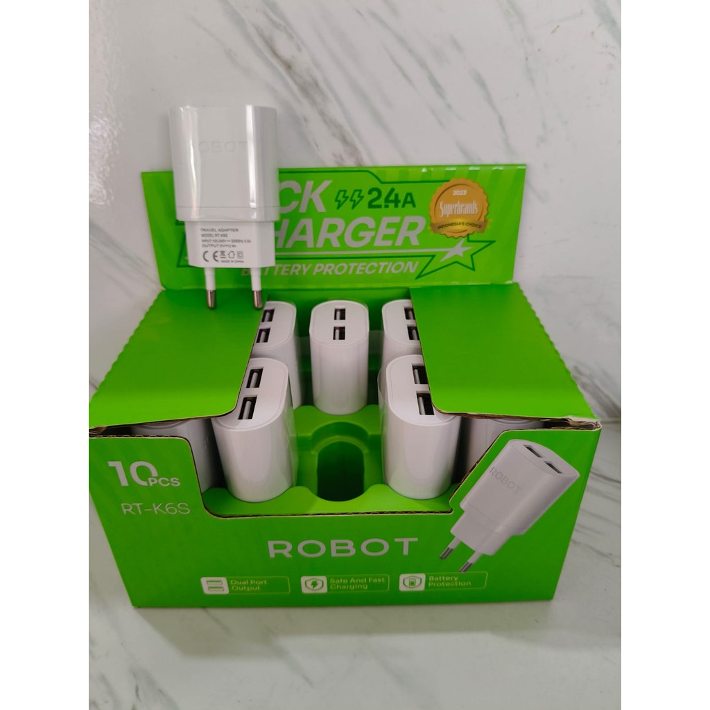 CMB ROBOT RT K6S BATOK CHARGER / HEAD CHARGER ADAPTER 2.4A DUAL USB INPUT RT-K6S สีขาว