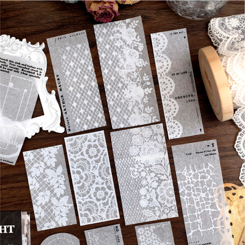 Journal Go 10pcs Vintage ฟิล์ม Washi สติกเกอร์กระดาษครึ่งโปร่งใส Retro Scrapbooking Collage Junk Jou