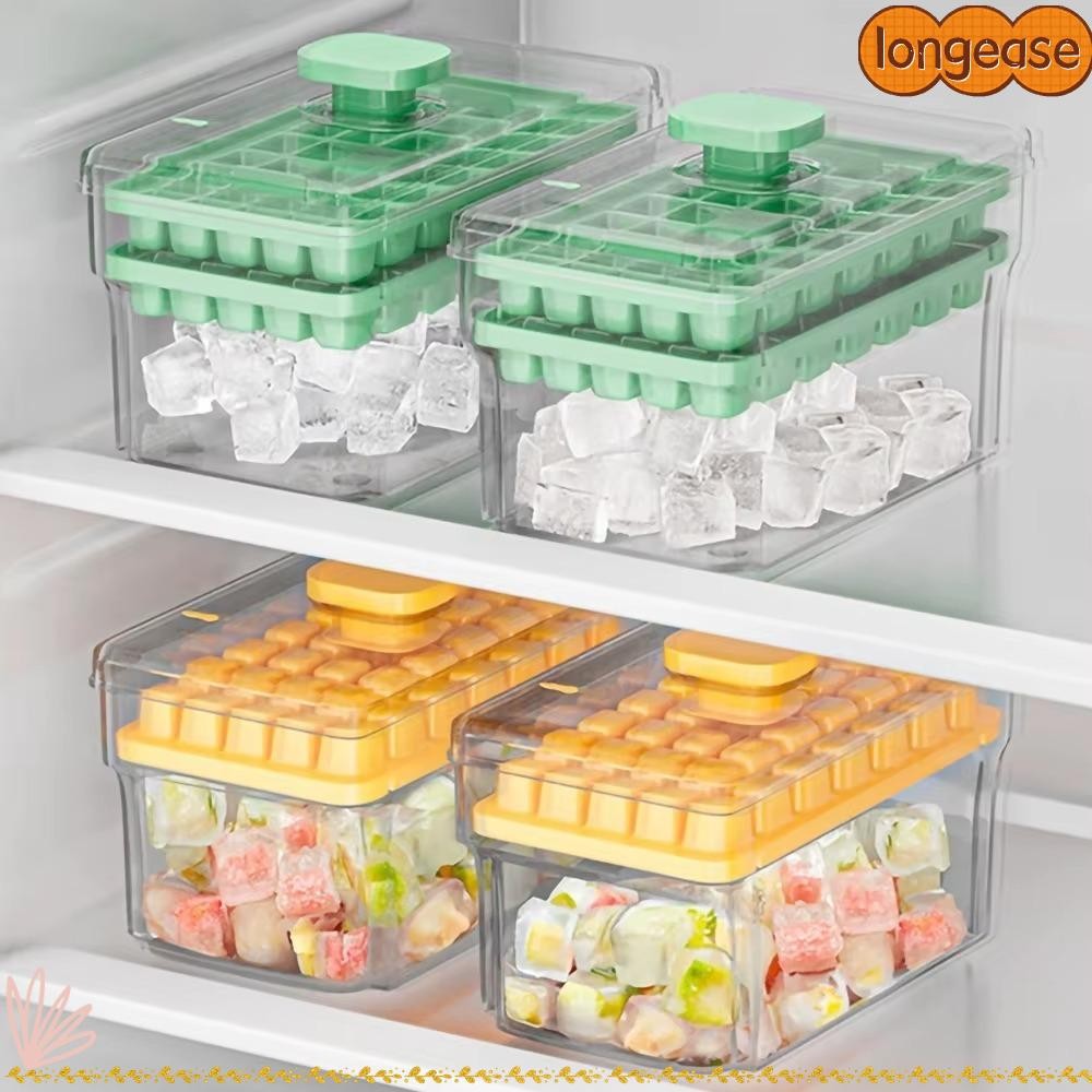 กล่องน้ําแข็งในบ้าน LONGE, เครื่องมือทําน้ําแข็ง 34/68 ช่อง Ice Cube Mould, พร้อมฝาปิดชนิดกดกล่องช่องน้ําแข็งของขวัญ